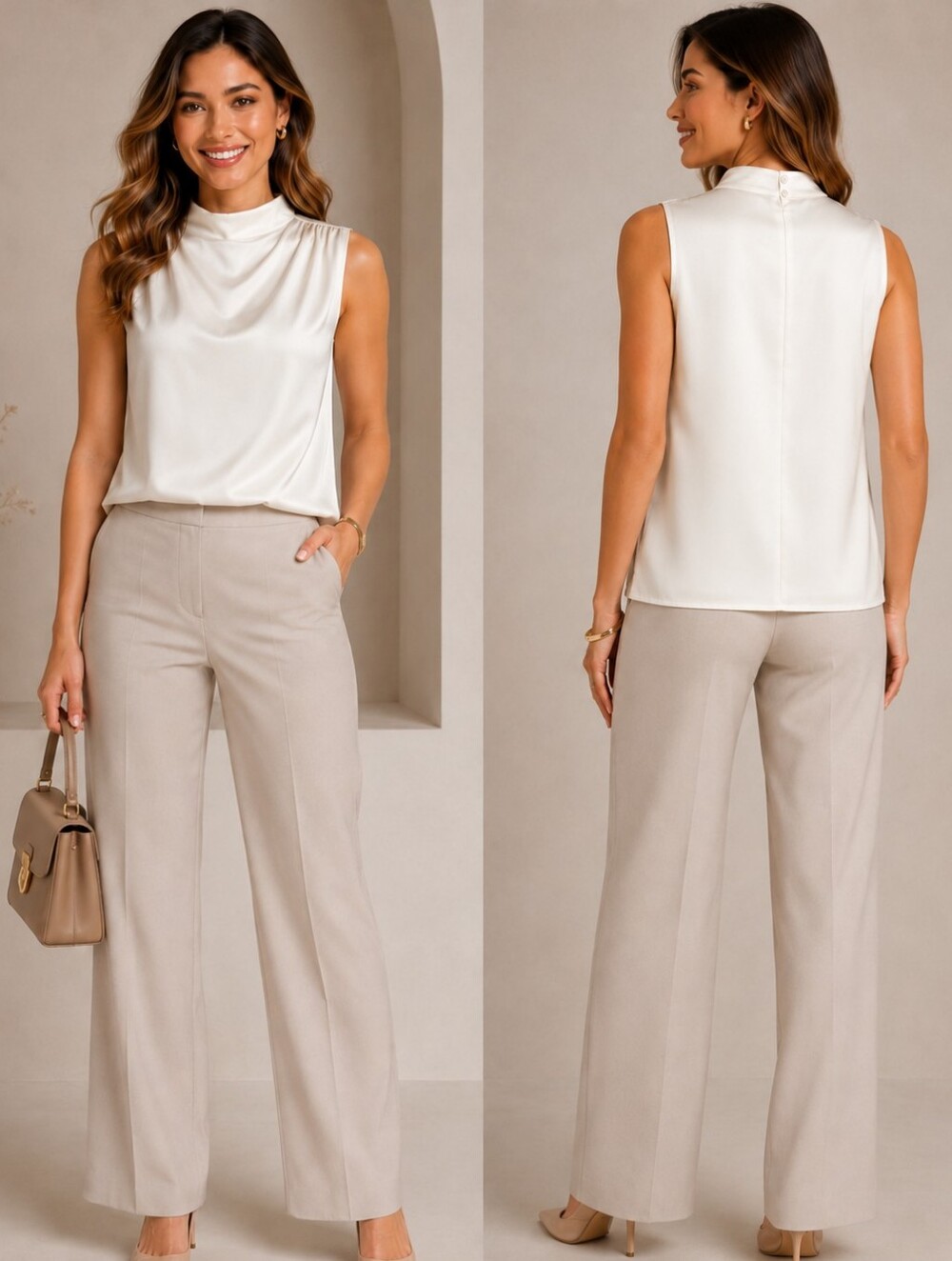 Another Sleeveless Hight Degaje Women Silky White Weight,Back Closure Size Small